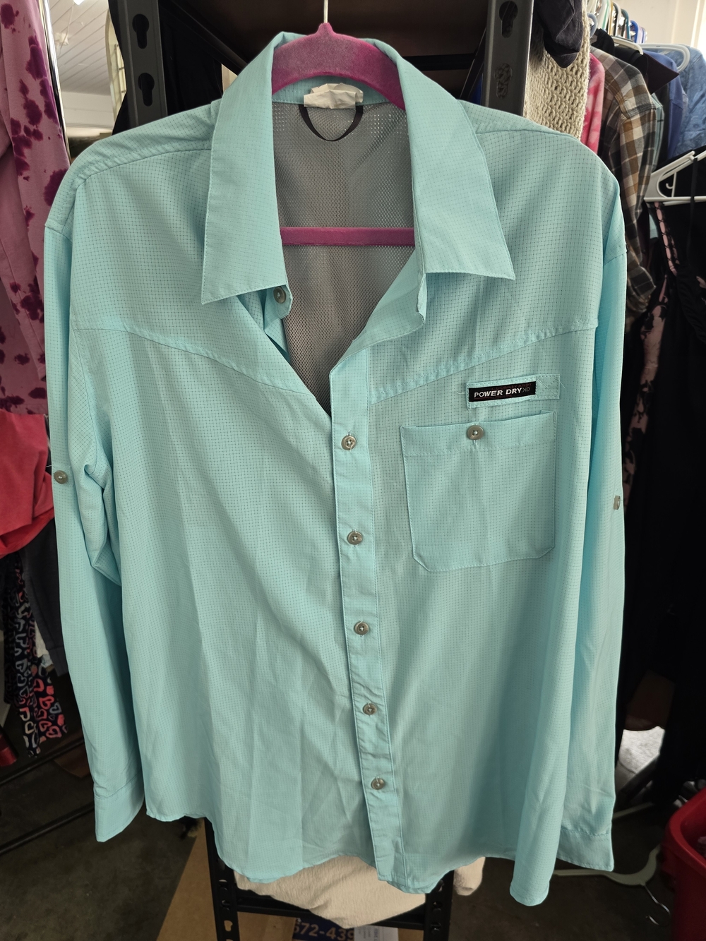 Light Aqua POWER DRY Performance Button-Up Shirt